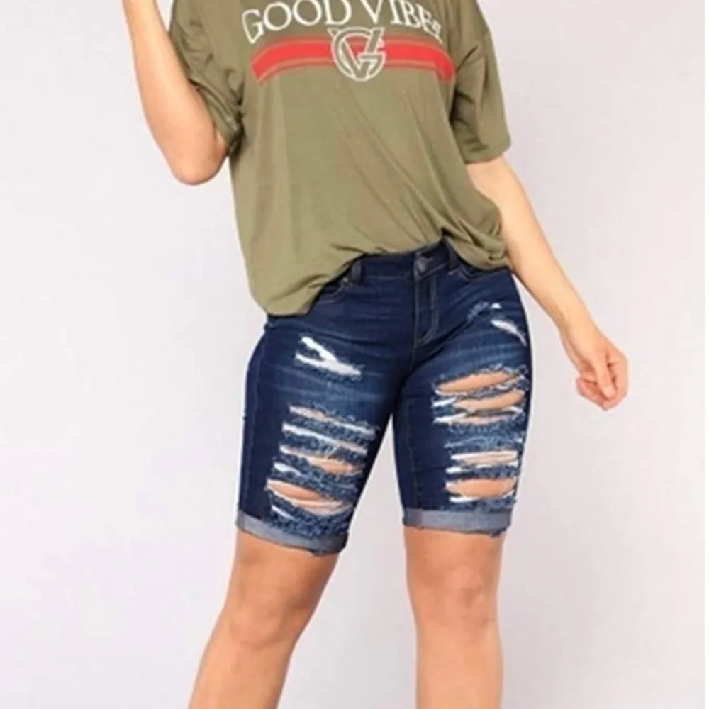 Distressed Cuffed Bermuda Jean Shorts – Size 10/12